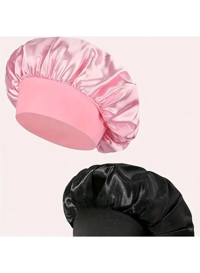 Pink Soft Elastic Sleeping Cap For Curly Hair Prevents Frizz Breakage - Image 1