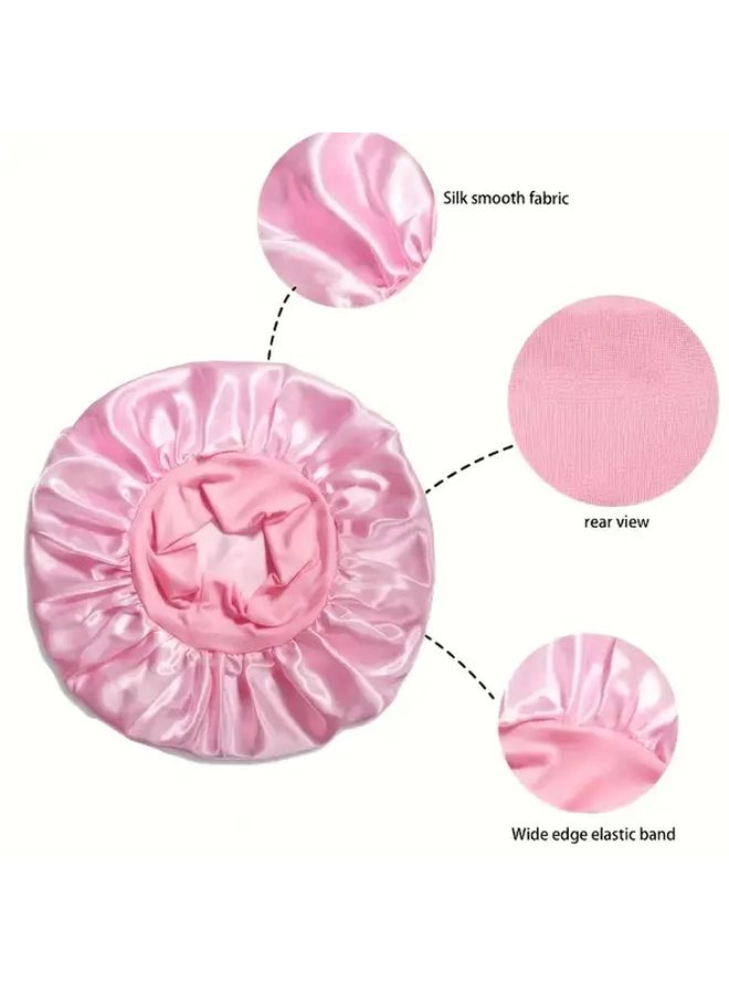 Pink Soft Elastic Sleeping Cap For Curly Hair Prevents Frizz Breakage - Image 4