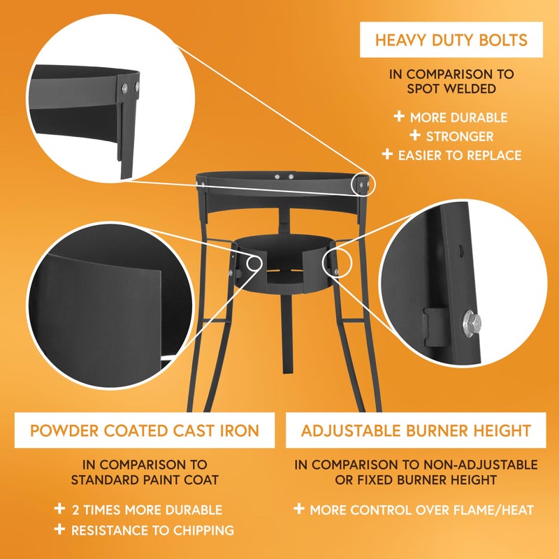 Concord 30" Powder Coated Steel Comal Stand with Adjustable Burner Mounting Rack. Great for Discada, Street Vendor, Tacos, Etc. - Image 3