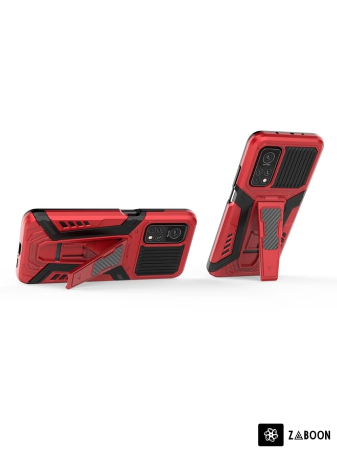 Green Tiger For Xiaomi Mi 10T 5G / 10T Pro 5G War Chariot Series Armor All-inclusive Shockproof PC + TPU Protective Case with Invisible Holder(Red) - Image 3