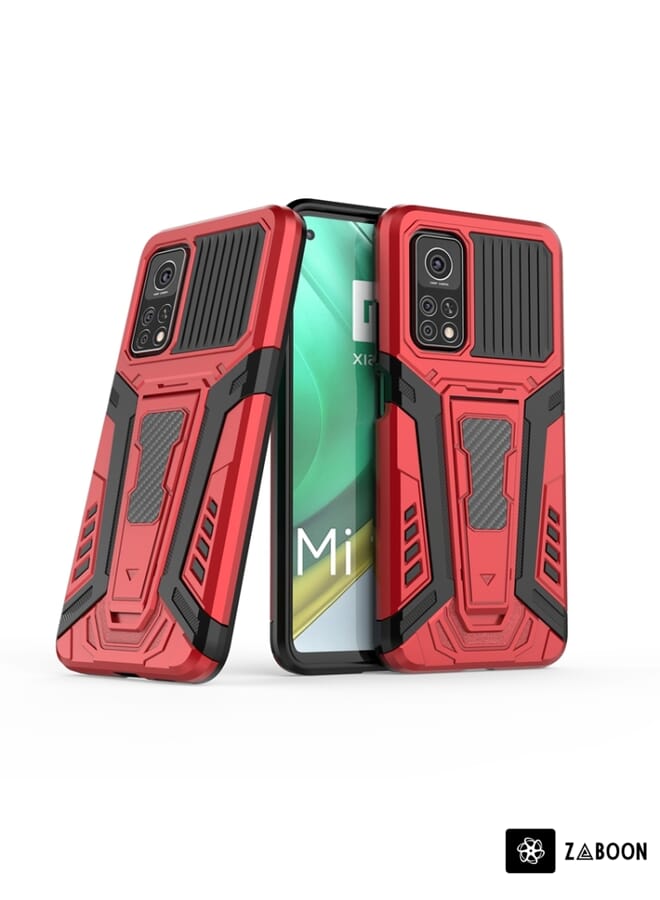 Green Tiger For Xiaomi Mi 10T 5G / 10T Pro 5G War Chariot Series Armor All-inclusive Shockproof PC + TPU Protective Case with Invisible Holder(Red) - Image 2