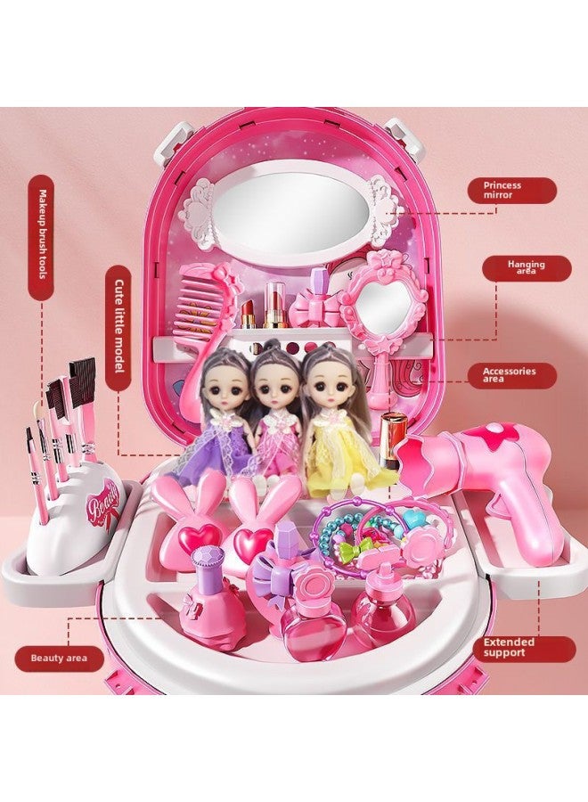 Play House Suit Children's Jewelry Dresser Toy Girl Kindergarten Trolley Case Birthday Gift Wholesale-Color:Ice And Snow Makeup Trolley Case (doll Not Included) - Chinese - Image 4