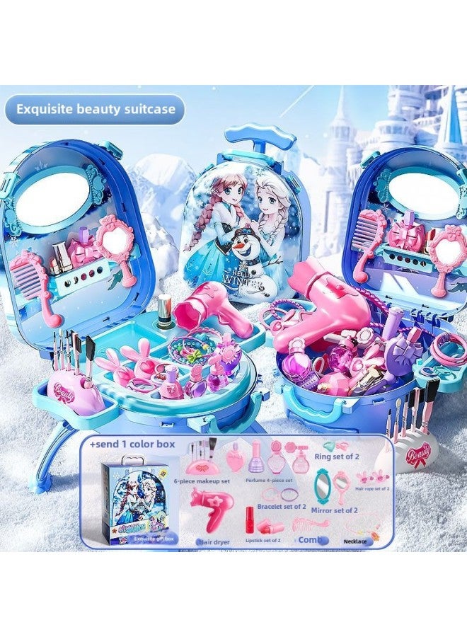 Play House Suit Children's Jewelry Dresser Toy Girl Kindergarten Trolley Case Birthday Gift Wholesale-Color:Ice And Snow Makeup Trolley Case (doll Not Included) - Chinese - Image 1