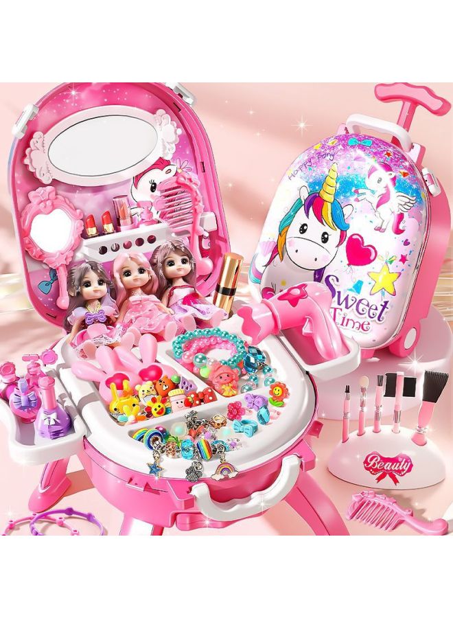 Play House Suit Children's Jewelry Dresser Toy Girl Kindergarten Trolley Case Birthday Gift Wholesale-Color:Ice And Snow Makeup Trolley Case (doll Not Included) - Chinese - Image 2