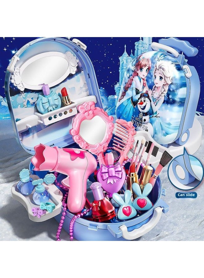 Play House Suit Children's Jewelry Dresser Toy Girl Kindergarten Trolley Case Birthday Gift Wholesale-Color:Ice And Snow Makeup Trolley Case (doll Not Included) - Chinese - Image 5