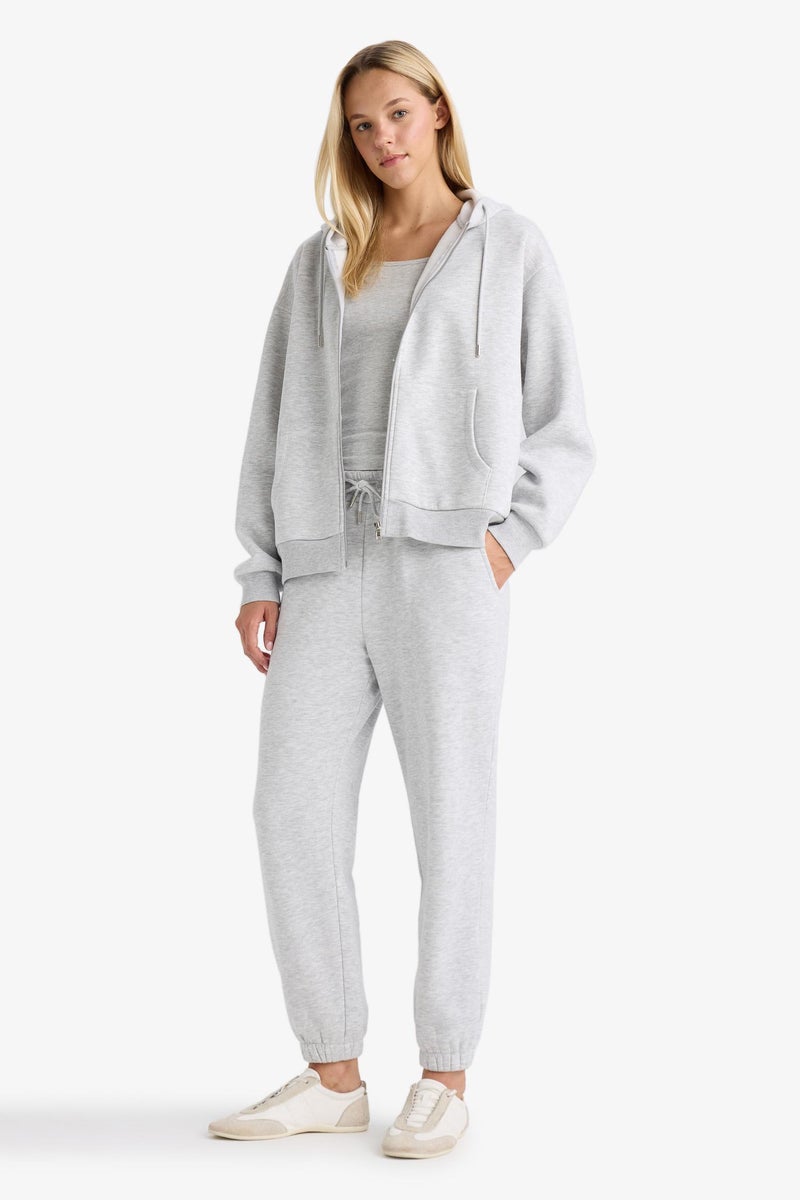 DeFacto Grey Woman Relax Fit Basic Thick Fabric Zip-Up Hoodie Casual - Image 2