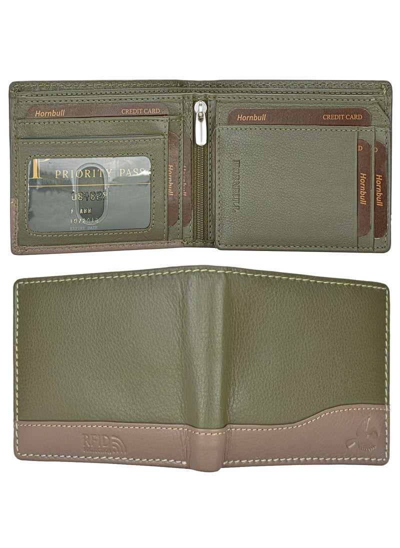 HORNBULL HORNBULL Men's Buttler Green Genuine Leather RFID Blocking Wallet for Men  - Image 3