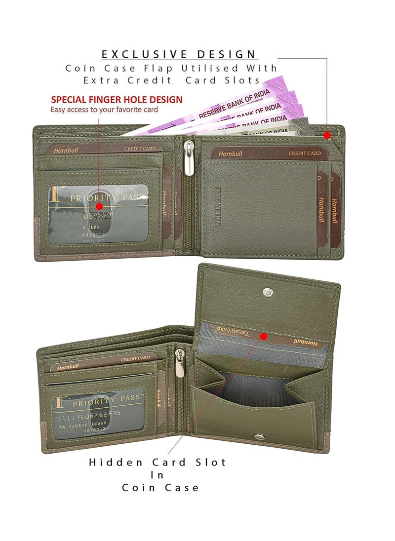 HORNBULL HORNBULL Men's Buttler Green Genuine Leather RFID Blocking Wallet for Men  - Image 4