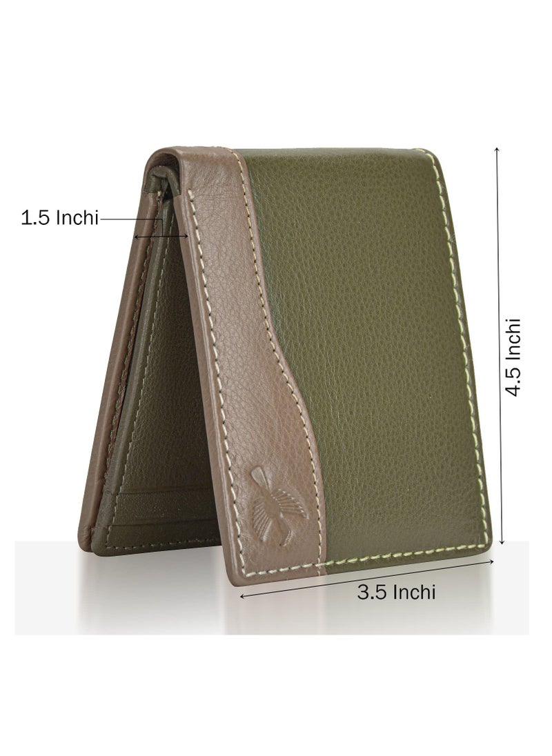HORNBULL HORNBULL Men's Buttler Green Genuine Leather RFID Blocking Wallet for Men  - Image 5