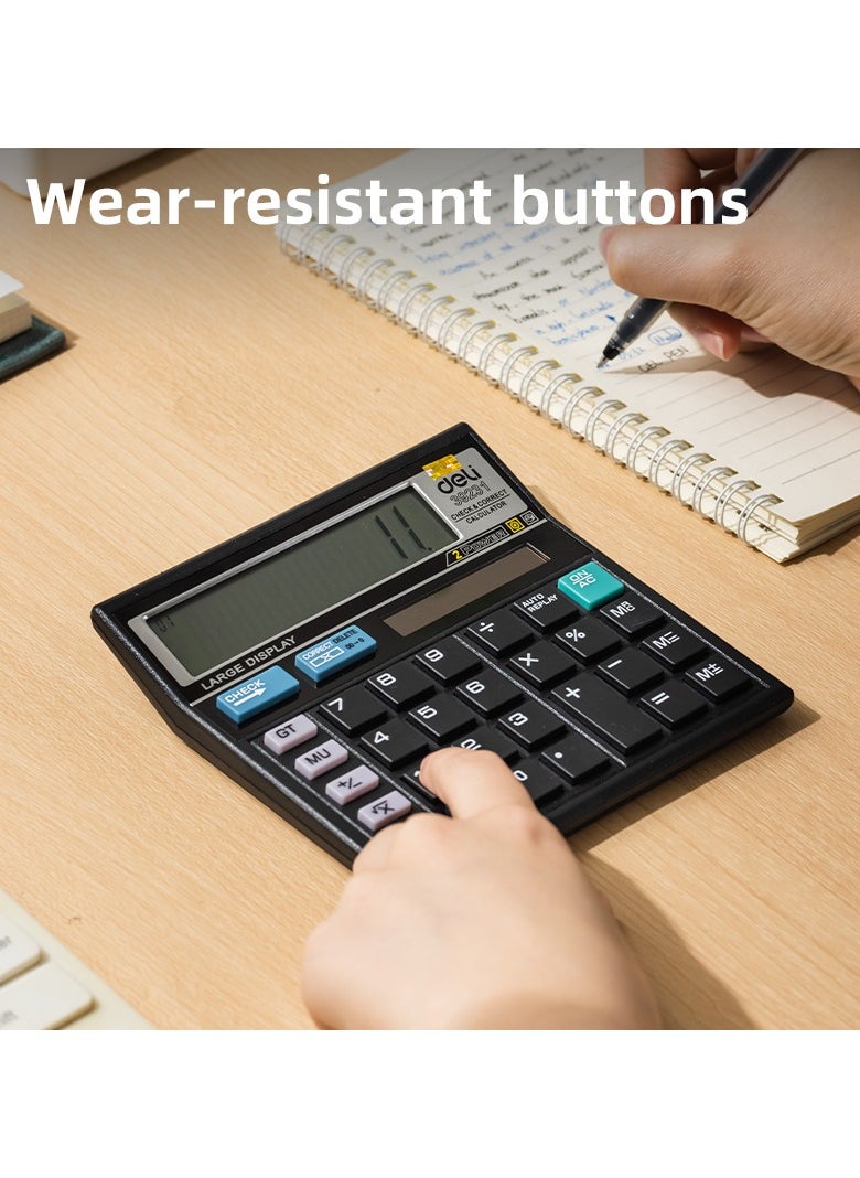 Deli Deli Calculator - 12 Digits, Dual Power, 120 Steps Check, Black, E39231  - Image 5