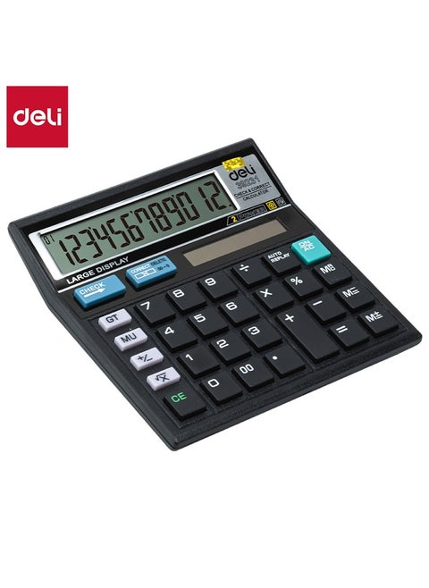 Deli Calculator - 12 Digits, Dual Power, 120 Steps Check, Black, E39231
