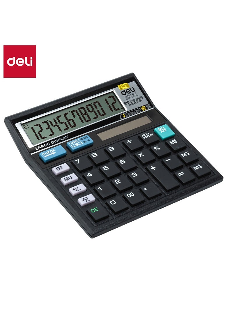 Deli Deli Calculator - 12 Digits, Dual Power, 120 Steps Check, Black, E39231  - Image 1