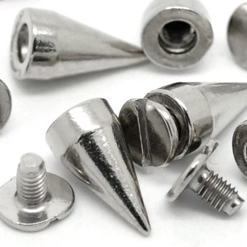 RUBYCA 100 Sets 13MM Silver Color Bullet Cone Spike and Stud Metal Screw Back for DIY Leather-Craft