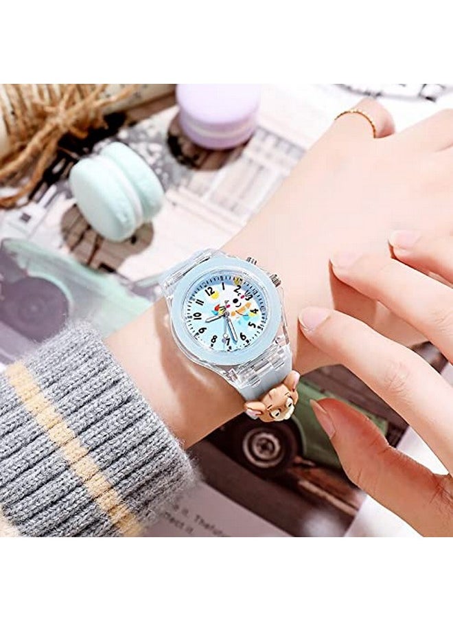 شوكنشوب ساعة Shocknshop المصنوعة من النايلون المضيئة LED للأطفال الصغار برسومات كرتونية لطيفة متعددة الألوان للفتيات - W327 (ماوس)، مينا زرقاء، سوار أزرق  - Image 4