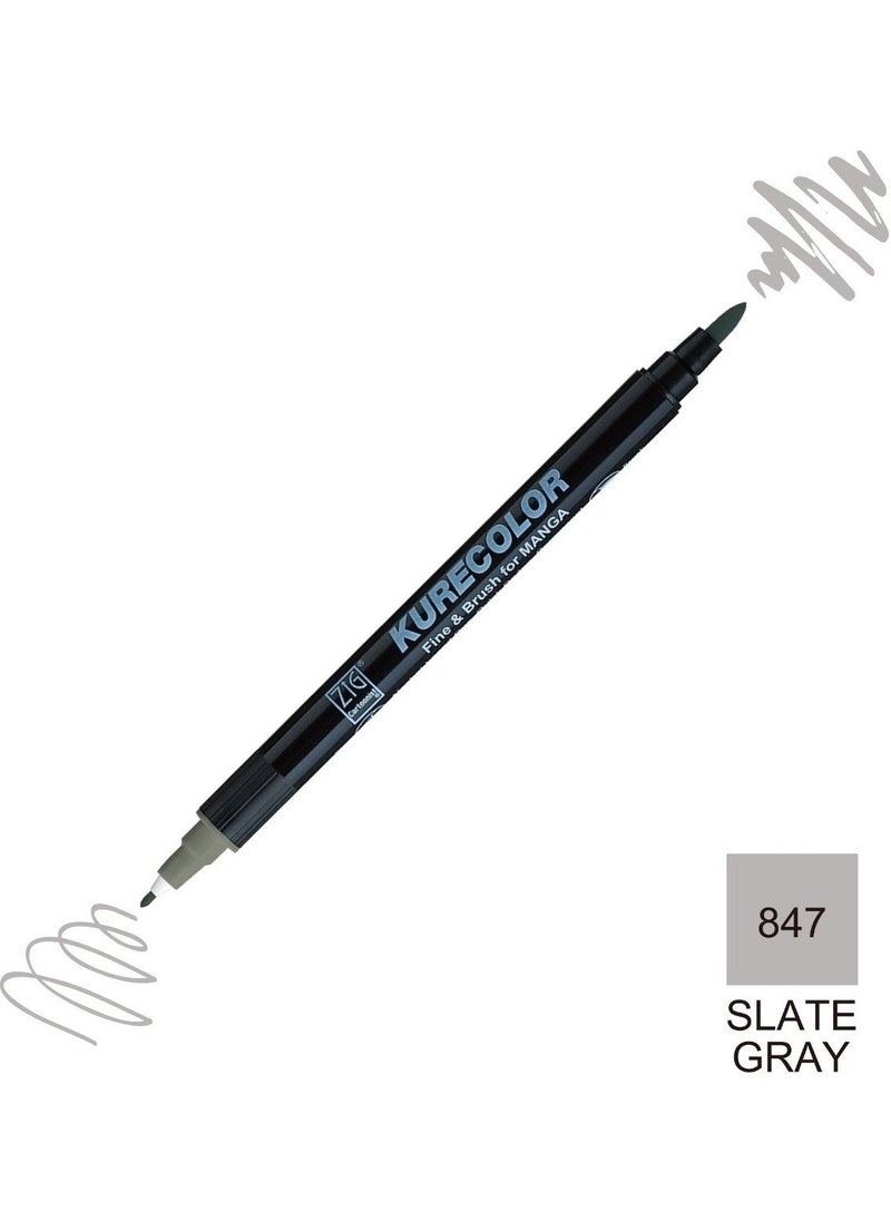 Zig - Kurecolor Mangaka Fine&brush Double-Sided Pen CNKC-2200 No 847 Slate Gray - Image 1