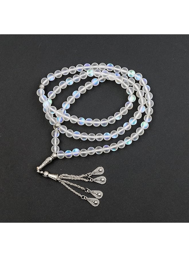 AC&L Translucent White Glitter Natural Agate Tasbeeh Prayer Beads 8Mm Stones - Image 2