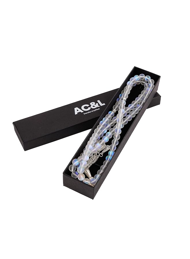 AC&L Translucent White Glitter Natural Agate Tasbeeh Prayer Beads 8Mm Stones - Image 4