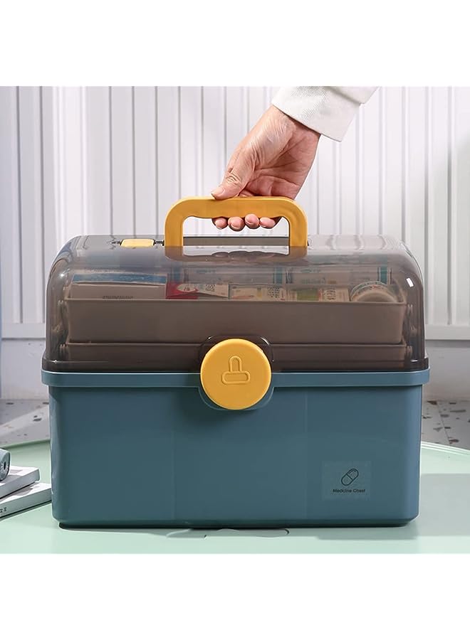 IAF Plastic Medical Storage Box Clear Medicine Box Organizer Container, Home Emergencies First Aid Kit Pill Case with Compartments and Portable Handle for Bathroom Cosmetics (Blue,39x26.5x21.5cm) - Image 1