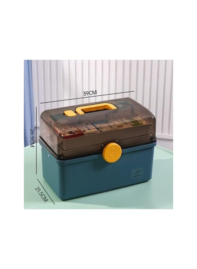 IAF Plastic Medical Storage Box Clear Medicine Box Organizer Container, Home Emergencies First Aid Kit Pill Case with Compartments and Portable Handle for Bathroom Cosmetics (Blue,39x26.5x21.5cm) - Image 3