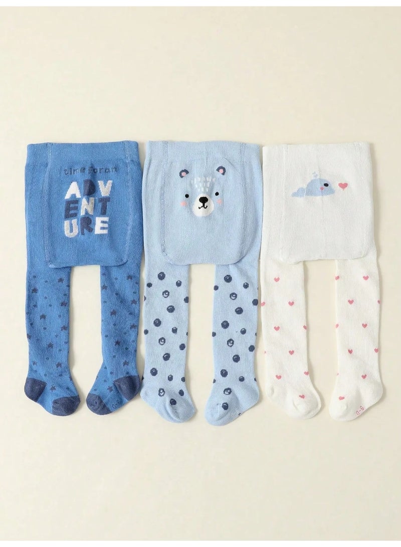 Winter leggings for babies, set of 3 pairs featuring cute and varied colors and designs. Made from soft and comfortable fabric that is gentle on the baby’s skin, with a comfortable elastic waistband for easy wear. These slim-fit autumn leggings are suitable for babies aged 2–3 years. - Image 2
