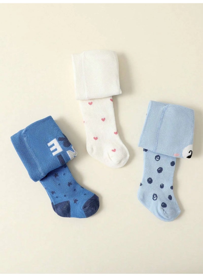 Winter leggings for babies, set of 3 pairs featuring cute and varied colors and designs. Made from soft and comfortable fabric that is gentle on the baby’s skin, with a comfortable elastic waistband for easy wear. These slim-fit autumn leggings are suitable for babies aged 2–3 years. - Image 5