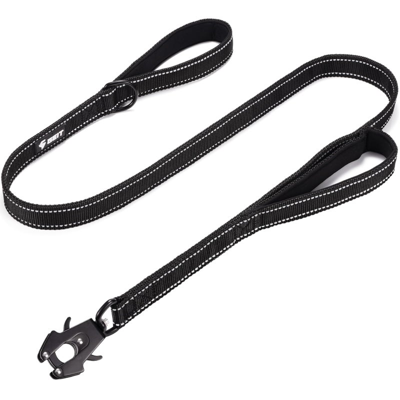 GEIT 4/5/6FT Heavy Duty Dog Leash with 2 Comfortable Padded Handles, Reflective Rope Leashes with Quick Release/Locking Tactical Frog Clip for Small Medium and Large Dogs, Black - Image 1