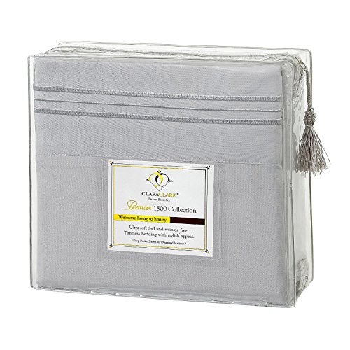 Clara Clark Bed Sheets, Premier 1800 Series 4 Piece Bed Sheet Set, Deep Pocket, Wrinkle, Fade, Stain Resistant, Luxury Soft Bedding Sheets & Pillowcases, California King, Silver Gray - Image 1