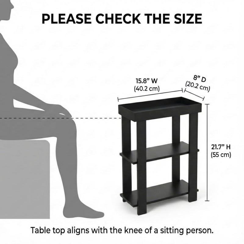 ZEXVIDA Narrow Side Table Black, 3-Tier Side Table, Rustic Farmhouse Narrow End Table with Storage, Slim Table Nightstand for Small Spaces, Bedroom or Living Room (Black) - Image 4