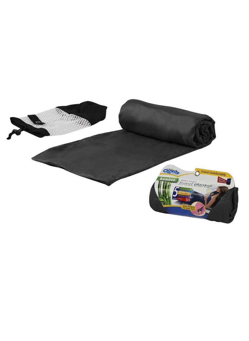 Cloudz Cloudz Extra Large Airplane Travel Blanket for Your Flight Car Camping Home or Comforting Warmth Anywhere Includes Warm Cozy Pockets for Your Feet and a Travel Bag  Black 