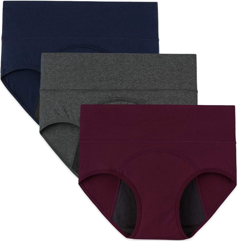 INNERSY Period Underwear for Women High Waisted Leak-Proof Postpartum Menstrual Panties 3-Pack (Dark Vintage, Small) - Image 1