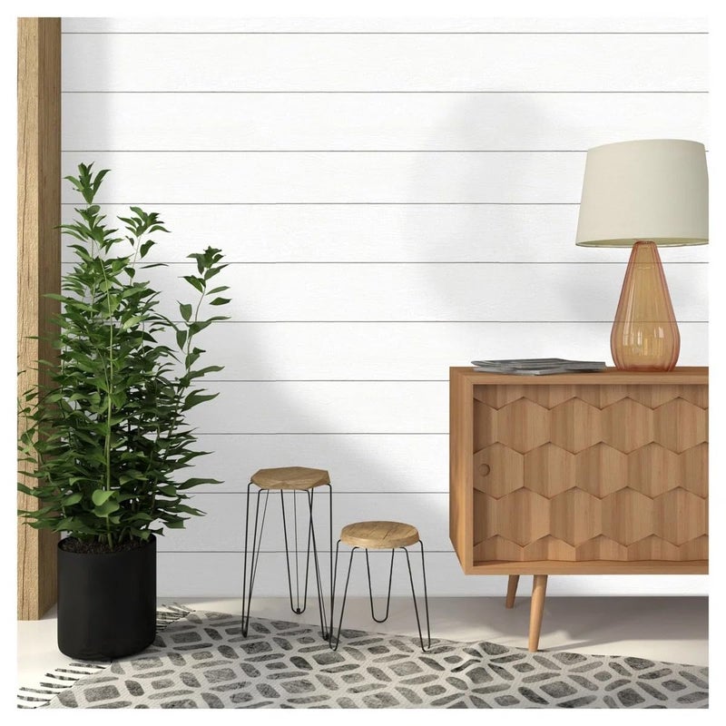 Luxdecor Real Wood Planks for Wall- White Shiplap Boards 5" Peel and Stick Shiplap Boards 10 Pieces Wall Shiplap Planks Board 12.5 Sq Ft - Image 1