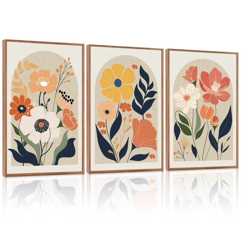 KAIRNE Boho Canvas Wall Art,Abstract Floral Wall Decor,Modern Minimalist Prints Set of 3(24â€X36â€),Botanical Wall Art Paintings,Bohemian Mid Century Artwork for Living Room Bedroom Office Decor,Framed - Image 1
