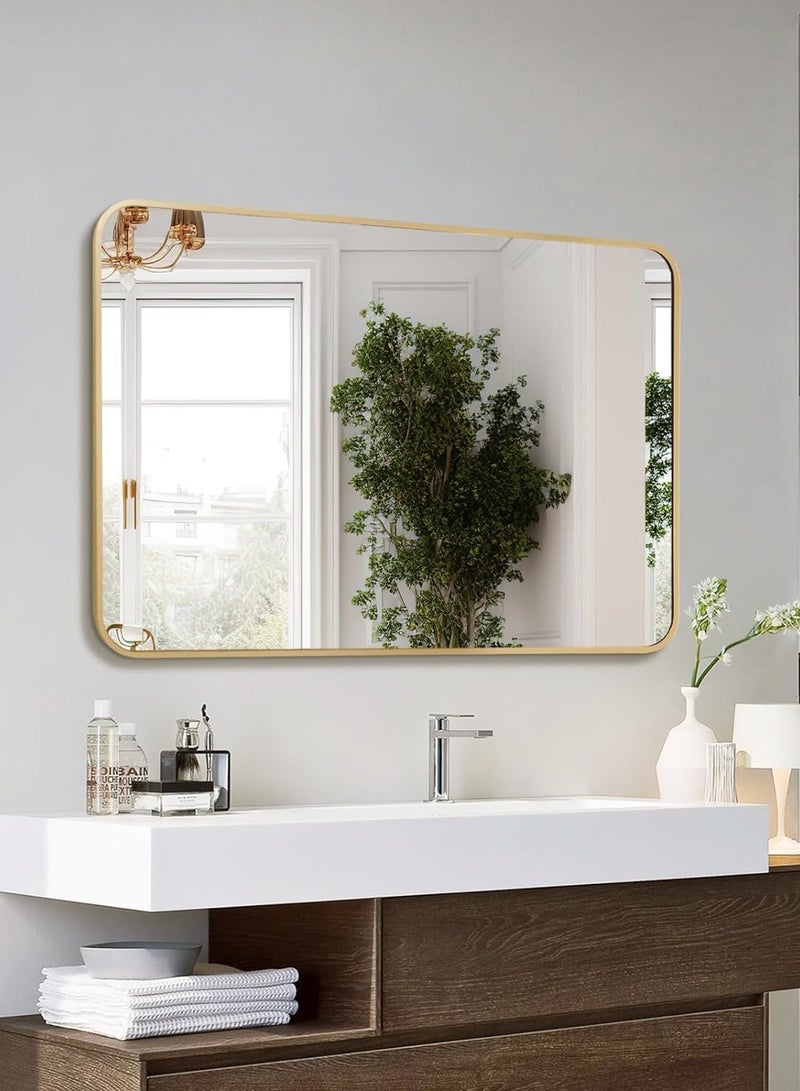 Full Length Mirror Bathroom Mirror Rectangular Wall Mounted Mirror with Aluminum Alloy Framed Dressing Mirror for Livingroom Bedroom Bathroom Entryway Hallway Vanity （Gold 60*90CM） - Image 1
