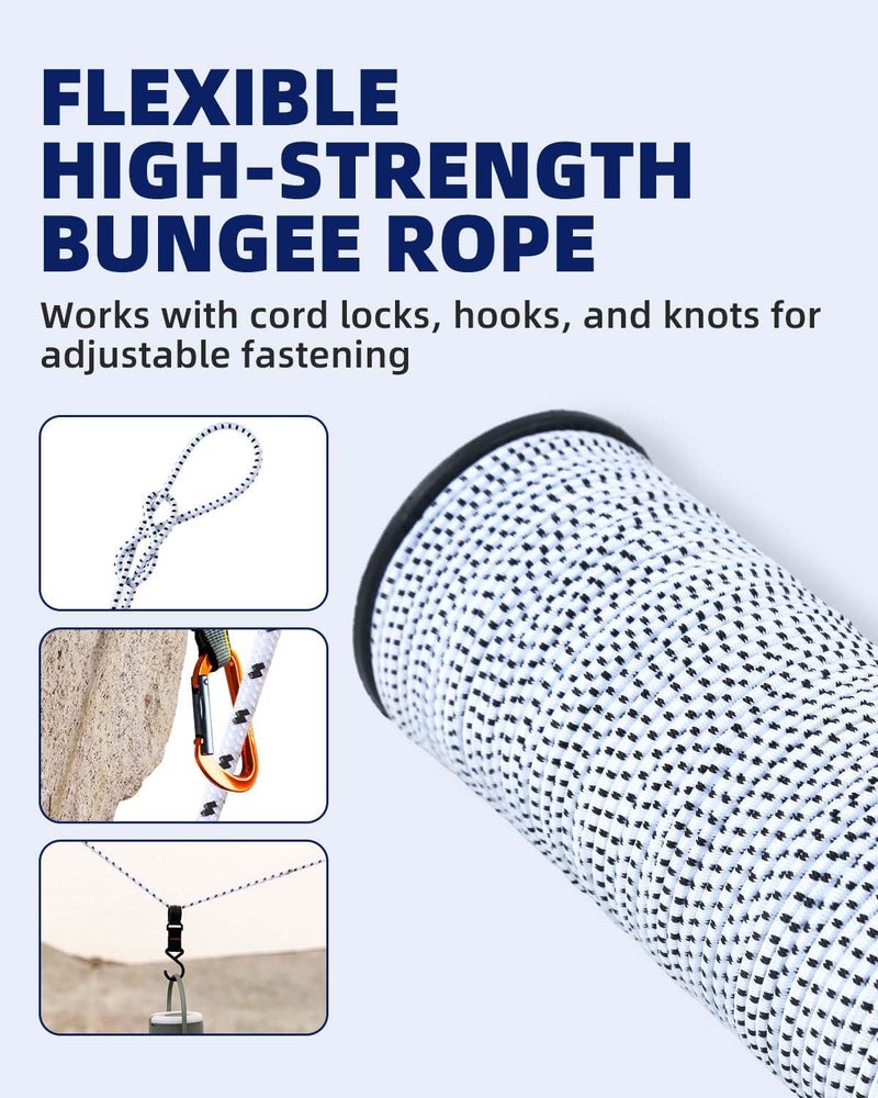 Radix Rope Bungee Cord - 1/8 Inch x 100 Feet - Elastic Shock Cord, Stretch Rope for Kayak, Crafts, Tie-Downs, DIY Projects - Flexible, High-Strength Bungee Rope (White with Black Trace) - Image 2