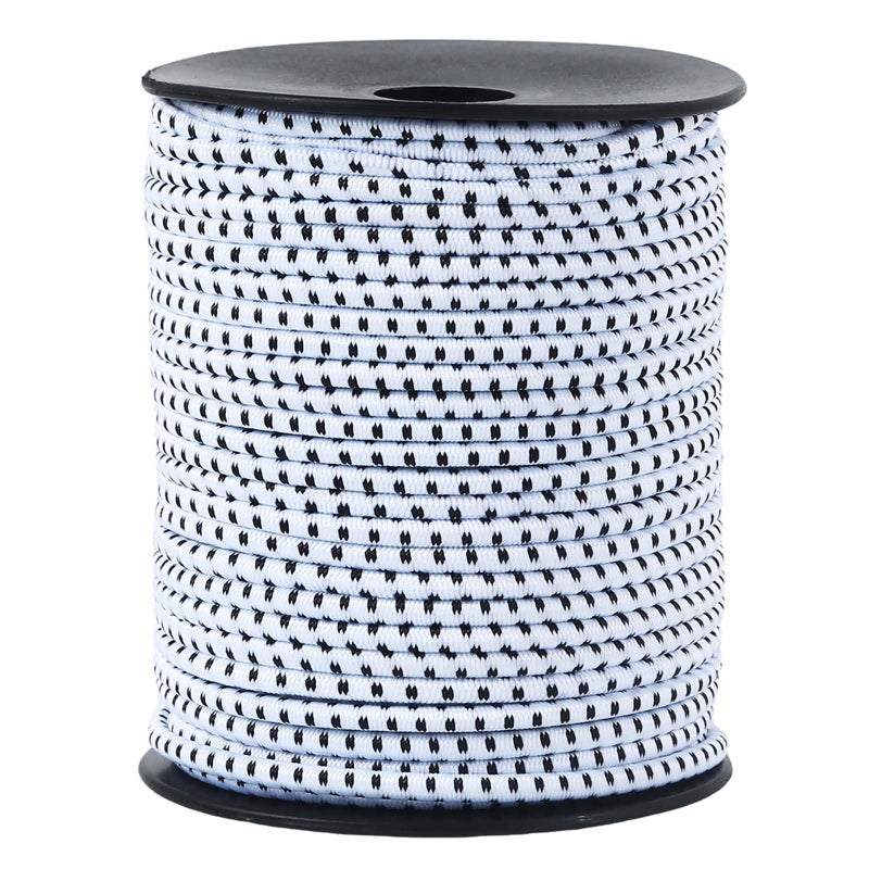 Radix Rope Bungee Cord - 1/8 Inch x 100 Feet - Elastic Shock Cord, Stretch Rope for Kayak, Crafts, Tie-Downs, DIY Projects - Flexible, High-Strength Bungee Rope (White with Black Trace) - Image 1