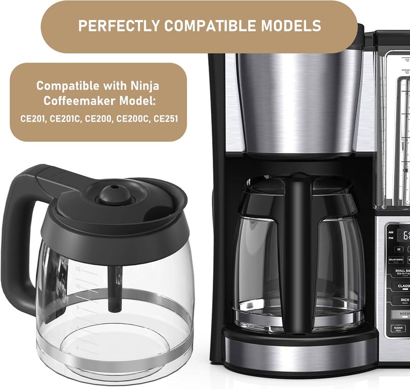 Shonshon CE200 12-Cup Glass Coffee Pot Replacement Compatible with Ninja Coffee Brewer Maker Models CE251 CE201 CE201C CE200 CE200C Model# XGLSLID200 - Image 2