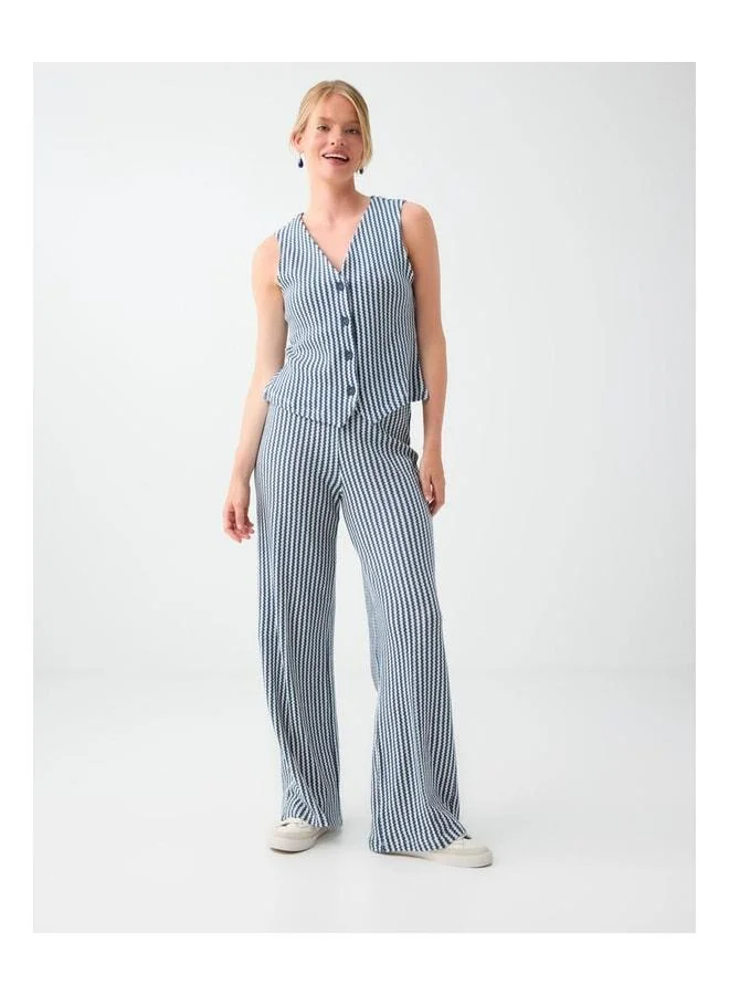 Jimmy Key Navy Elastic Waist Striped Knit Pants.