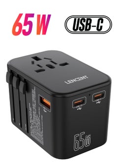 Lencent Universal Travel Adapter, GaN III 65W Worldwide Wall Charger with 1 USB Ports & 2 USB-C PD Fast Charging Adaptor for iPhone,Samsung,Laptop, macbook Type A/C/G/I (USA/UK/EU/AUS)  - Image 1