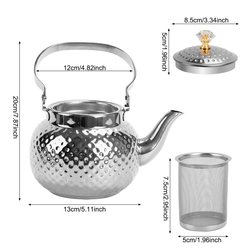 BSDLZCH Hammered Tea Kettle, Stainless Steel Tea/Coffee Pot Loose Leaf Teapot for Tea, Milk, Coffee, 1.2L Teapot with Strainer Stovetop Tea Kettle, Outdoor Travel Supplies, Gift For Tea (Silver) - Image 5