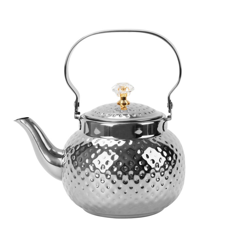 BSDLZCH Hammered Tea Kettle, Stainless Steel Tea/Coffee Pot Loose Leaf Teapot for Tea, Milk, Coffee, 1.2L Teapot with Strainer Stovetop Tea Kettle, Outdoor Travel Supplies, Gift For Tea (Silver) - Image 1