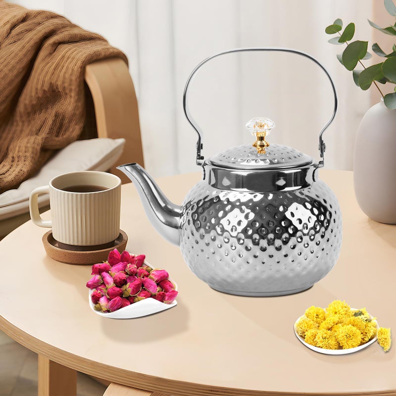 BSDLZCH Hammered Tea Kettle, Stainless Steel Tea/Coffee Pot Loose Leaf Teapot for Tea, Milk, Coffee, 1.2L Teapot with Strainer Stovetop Tea Kettle, Outdoor Travel Supplies, Gift For Tea (Silver) - Image 3