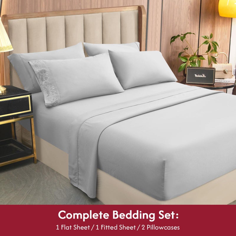 LONAVA Twin Size Sheet Set - 4 Piece Hotel Luxury Wrinkle-Free Microfiber Sheet  Oeko-TEX Certified  Breathable & Elastic  16"" Deep Pockets  Light Gray - Image 5