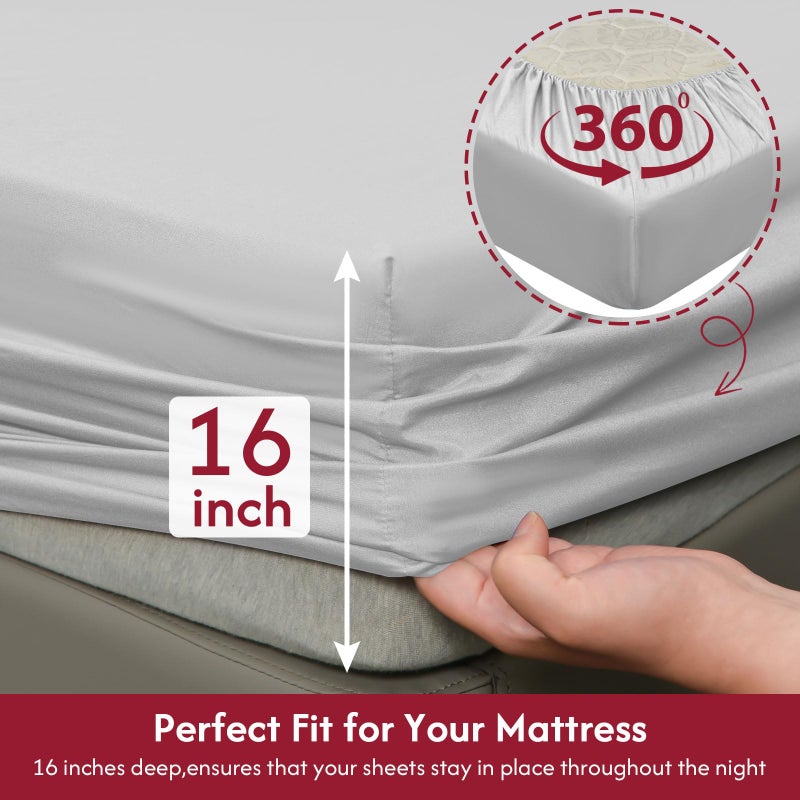 LONAVA Twin Size Sheet Set - 4 Piece Hotel Luxury Wrinkle-Free Microfiber Sheet  Oeko-TEX Certified  Breathable & Elastic  16"" Deep Pockets  Light Gray - Image 3