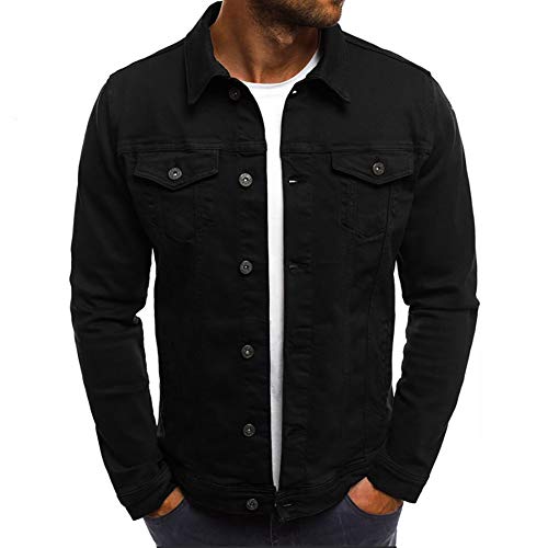 LONGBIDA Denim Jackets for Men Stretch Button Down Distressed Jean Jacket 2025 Fashion Trendy Classic Casual Slim Fit Jean Coat(Black,Large) - Image 1