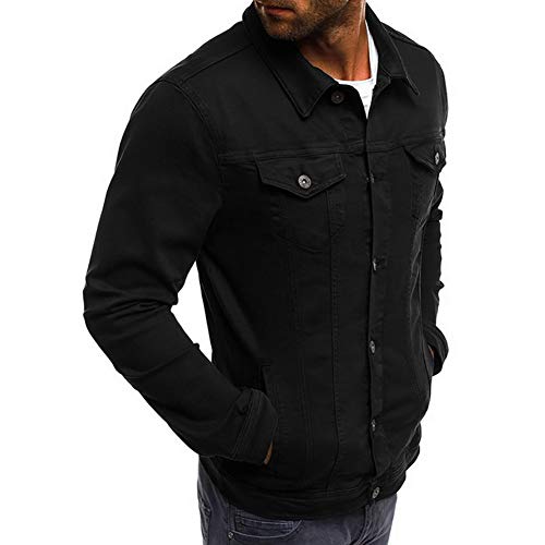 LONGBIDA Denim Jackets for Men Stretch Button Down Distressed Jean Jacket 2025 Fashion Trendy Classic Casual Slim Fit Jean Coat(Black,Large) - Image 3