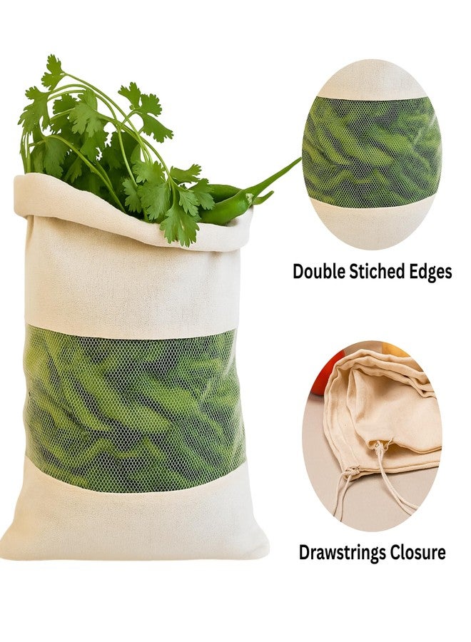 KITDAO KITCHENDAO Cotton Vegetable Bags Fridge Storage Bag Sabji Fruits Pouch Refrigerator Produce bags Clothe Muslin Reusable Washable with Drawstrings (10 x 15inch) (pack of 8) - Image 5