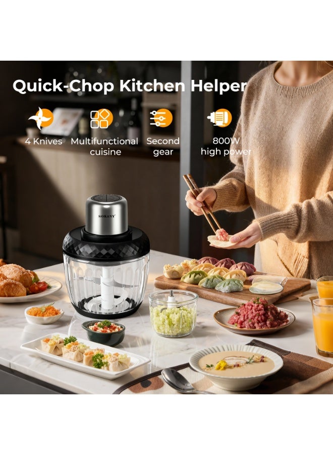سوكاني معالج الطعام 800 وات من الزجاج القوي طاحونة الطعام مع شفرات الفولاذ المقاوم للصدأ، XXL 3L+0.5L وعاء، سرعة نبض قاطعة الزجاج متعددة الوظائف لسهولة التنظيف الدقيقة - Image 3