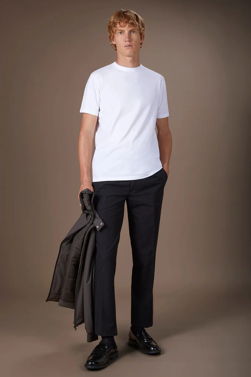 دوبل غانغر Men's round neck T-shirt in 100% cotton regular fit - White
