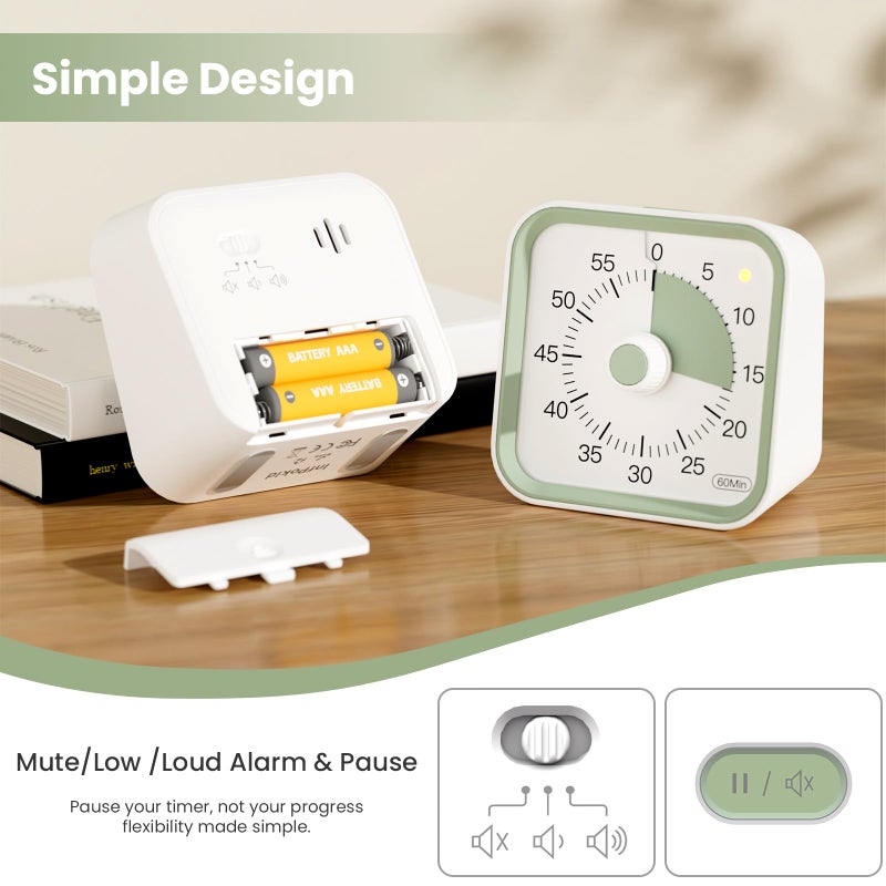 InfPokid Visual Timer for Kids with Pause Function, 60 Minute Countdown Timer for Kids Desk Study, Teaching, Kitchen Cooking, Office Meetings, Time Management for ADHD (White) - Image 4