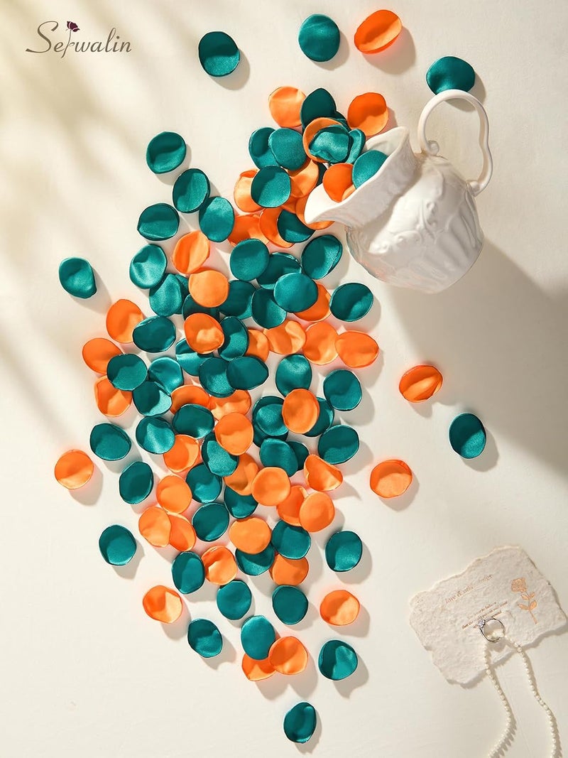 Serwalin 300Pcs Silk Rose Petals Fake Flower Petals Green Orange Artificial Rose Petals for Weddings Proposal Flower Girl Petals Aisle Flower Girl Basket Runner Bridal Shower Table Decor - Image 3